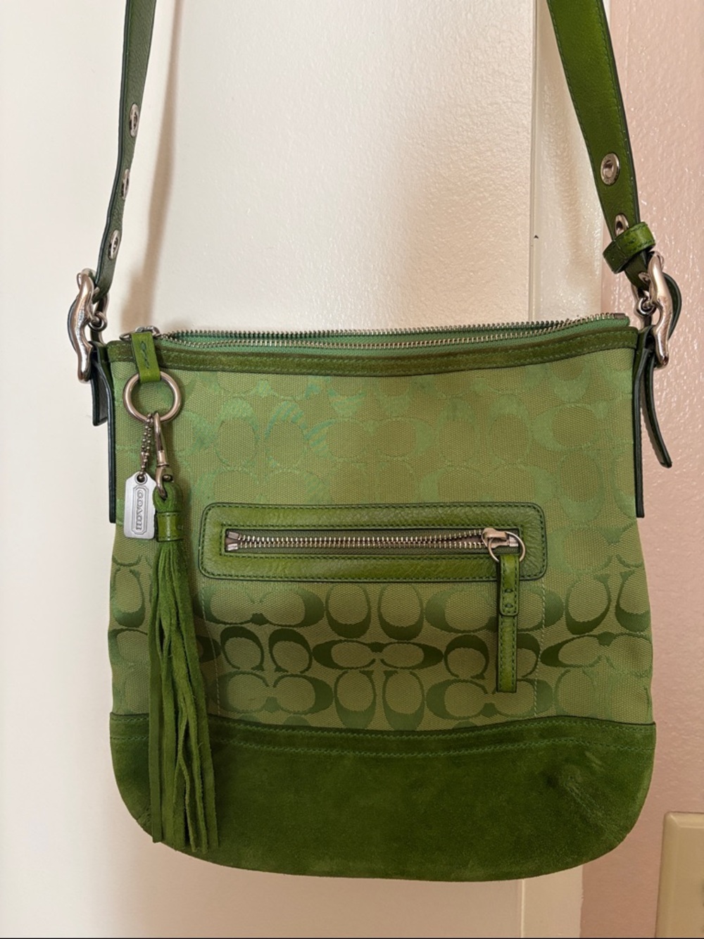Coach Vintage Green Signature  Crossbody with Tassel